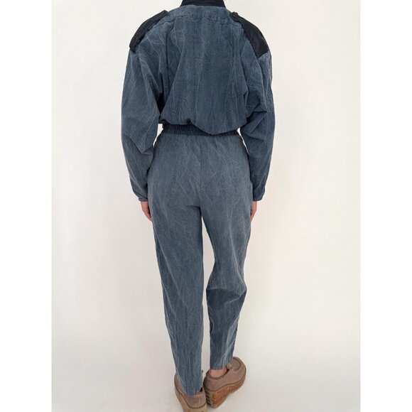 80s vintage blue chambray denim casual collared button up jumpsuit pantsuit - Picture 6 of 10